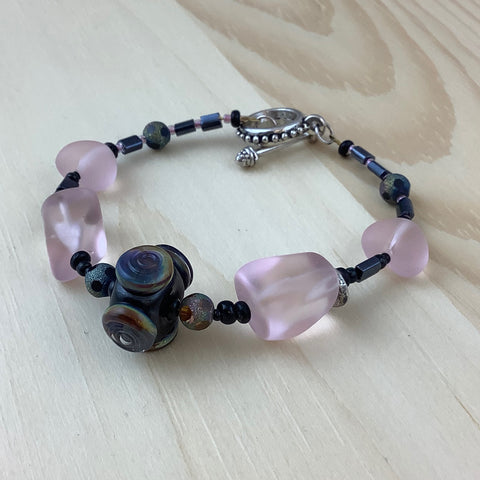 Pink and Black Glass Bracelet -  In Her Shoes YW